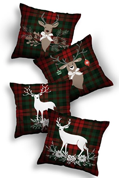 Ottoson 4'lü Mery Christmas Yılbaşı (new Year) Dekoratif Kırlent Kılıfı