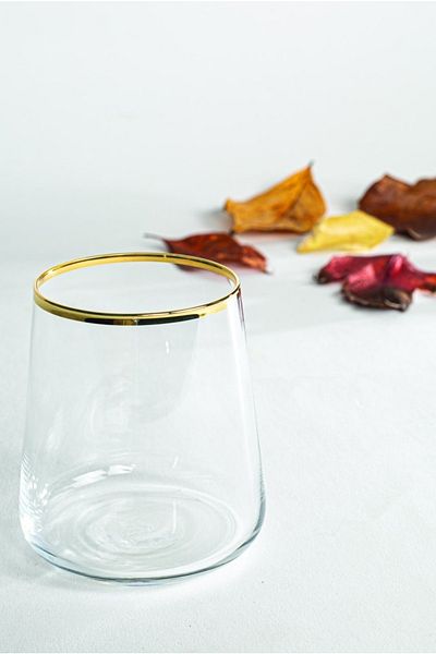 Paşabahçe Gold Gilded 6-Person Water Cup with Rim 380cc