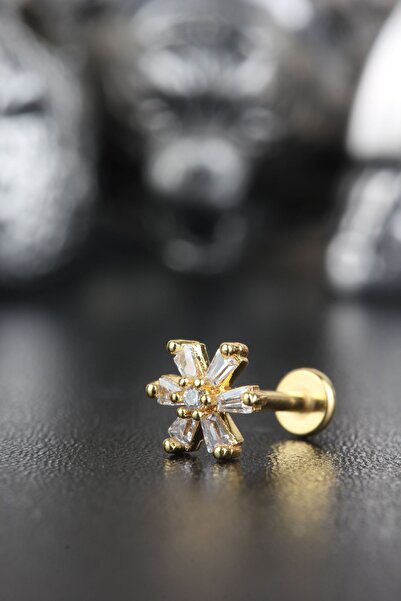 Valhalla 316l Cerrahi Çelik Kıkırdak Tragus Helix Zirkon Taş Labret Çiçek Pie...