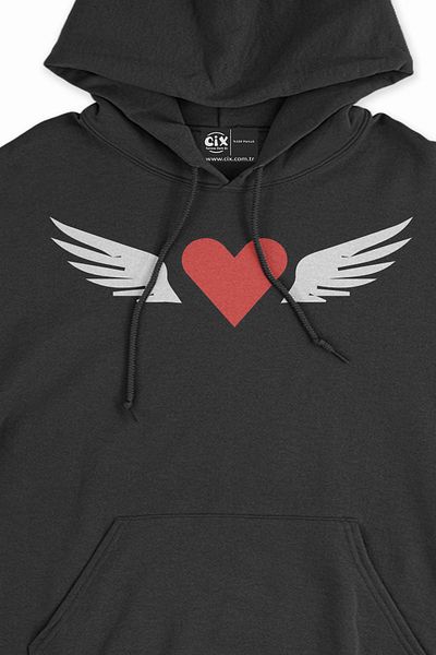 Cix Μαύρο φούτερ με κουκούλα Flying Heart Winged