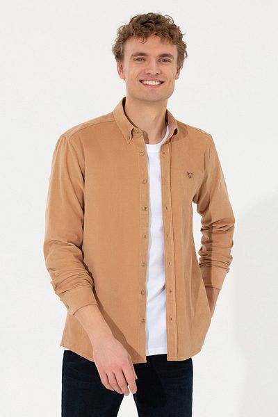 U.S. Polo Assn. Καφέ ανδρικό πουκάμισο