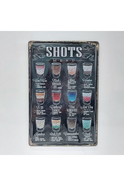CajuArt Meniu Shots Băuturi Tematice 20x30 Cm Decor Placă Metalică