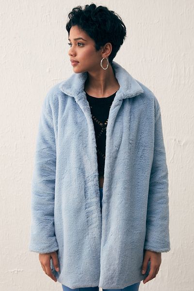 Sateen Palton de pluș căptușit cu leopard - Baby Blue