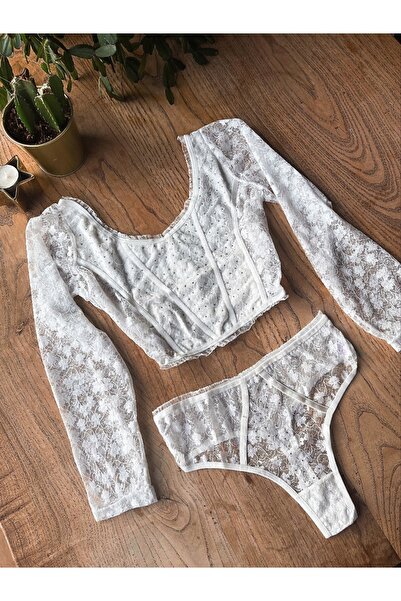 WAHSHE Beauty White Crop Bralet Takım