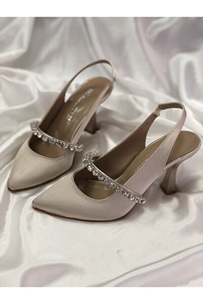 Hg Ayakkabı حجر الساتان البيج - حذاء أليتا بكعب