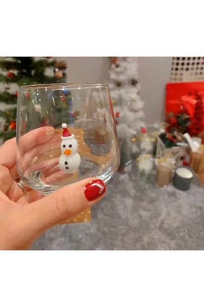 Gelince Alışveriş New Year Themed Glass Cup with Snowman Figure New Year Table