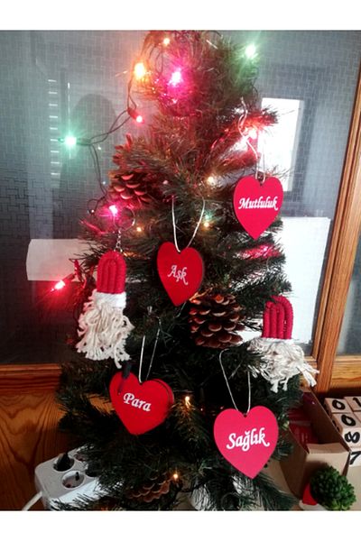 tasarımanya Christmas Tree Ornaments Beautiful Wishes Set of 4 Wooden New Year Ornaments