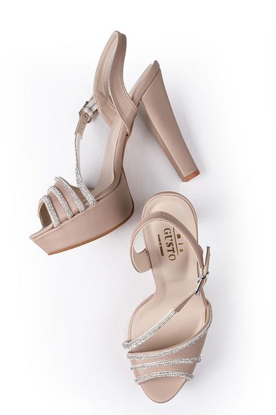 Mio Gusto Beige Color Stone Banded, Platform Women's Evening Dress Heeled Shoes