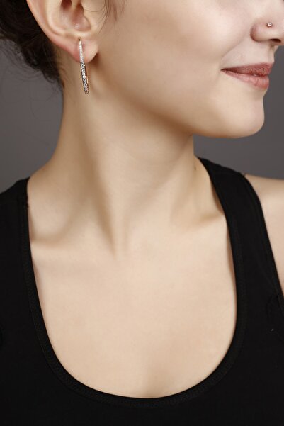 didem çetin Kadın Gold Büyük Oval Beyaz Zirkon Taşlı Küpe