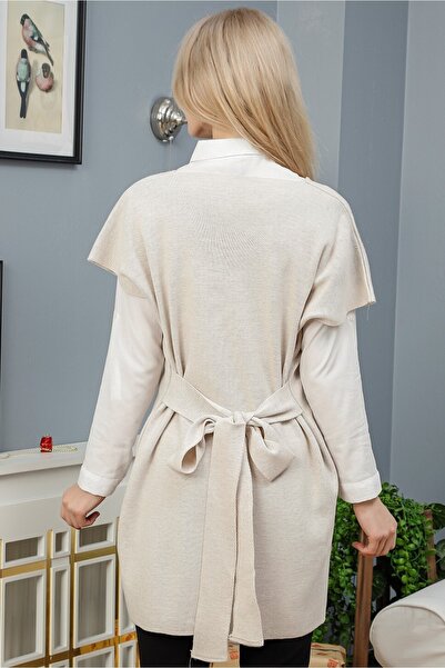 VEGENZE Γυναικείες μακριές πλεκτές μπλούζες με λαιμόκοψη σε μπεζ ζώνη