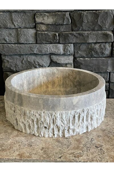 Polen Stone Silver Traverten Taş Dekoratif Patlatma Modeli Lavabo