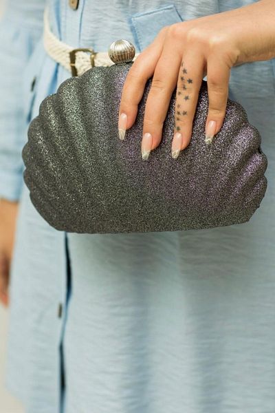 Moom Bag Γυναικεία τσάντα αλυσίδας Platinum Oyster Glitter