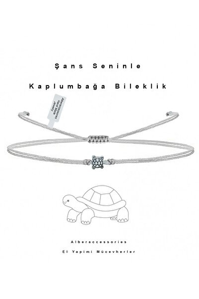 alberaccessories Mini Minnacık Tasarım Gümüş Kaplama Kaplumbağa Gri Ipli Şans...