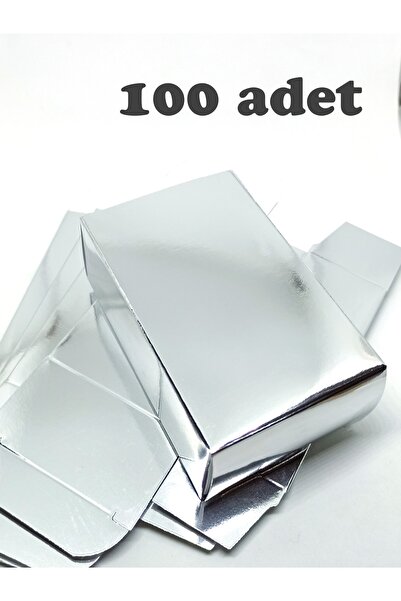 100 Adet - 9,3x6x3,6 Cm Gümüş Renk Metalize Karton Kutu