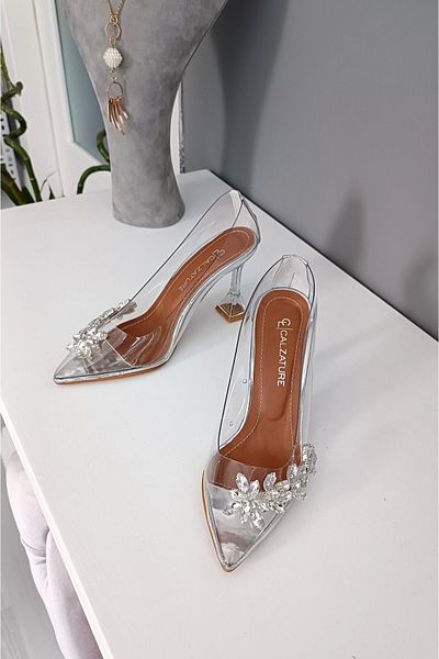 LA CALZATURE Pantofi de damă stiletto cu toc de șampanie de 9 cm cu accesorii din piatră Yıldız
