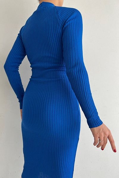vuvutasarım Rochie midi din tricotaje elastice de sezon nou - Detaliu decoltat, mânecă lungă 0220