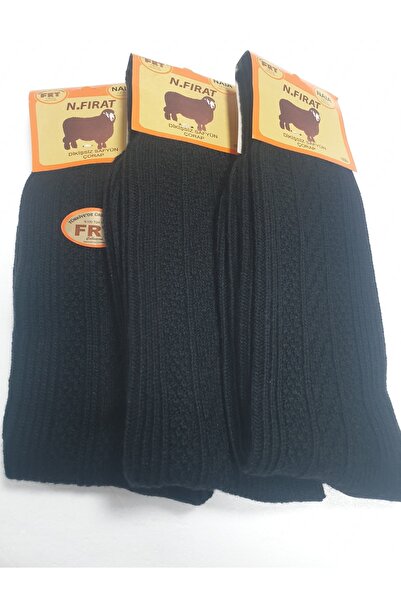 FIRAT Saf Yün Erkek Soket Çorap 3'lü Paket Siyah