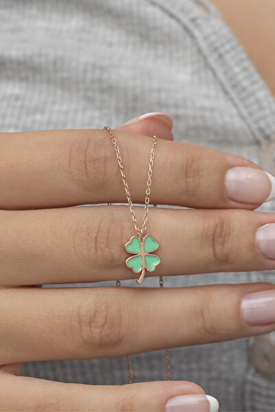 Nereze 925 Ayar Gümüş Açık Yeşil Mineli Yonca Kolye