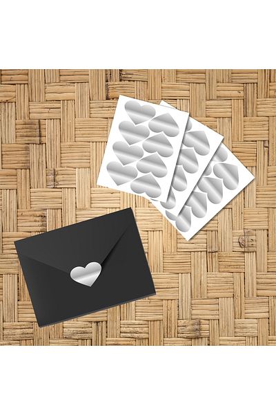 t tuğset etiket Adhesive Heart Shaped Silver Sticker Label Gift Packaging Party Favors 24 Pieces 3.5x2.5 Cm