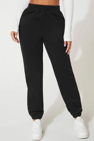 MODAGEN Women's Black Solid Color Elasticized Oversize Sweatpants