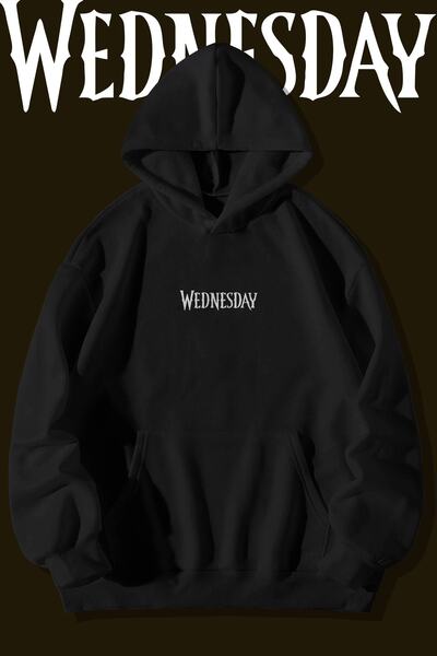 wicromed Τετάρτη- Enid εμπρός πίσω με στάμπα Unisex Μαύρο φούτερ με κουκούλα ...