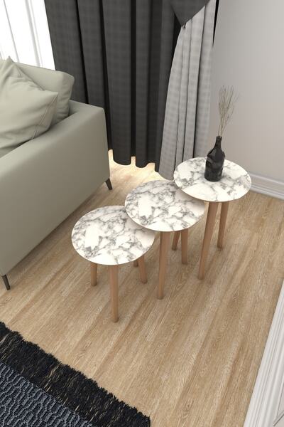 Y&G Mermer Desenli Yuvarlak Zigon Sehpa