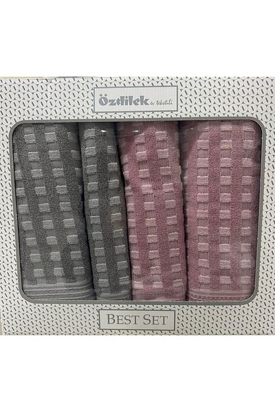 Özdilek Plus Pink - Gray Best Set Turkish Bath Set