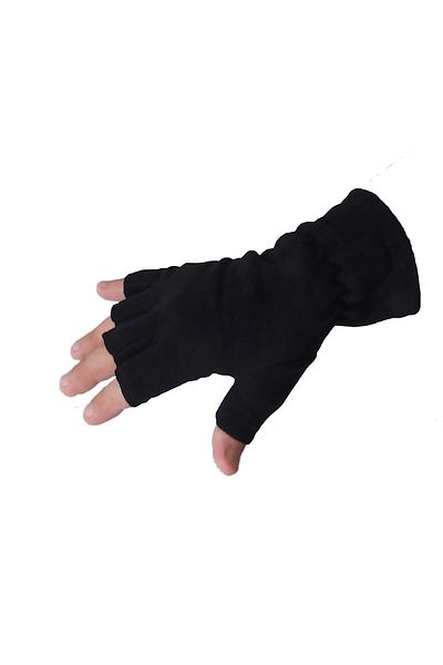 Mrey Men's Black Thermal Winter Fleece Cut-Finger Gloves Snow Mask Biker Helmet Beanie Neck Collar Set of 2