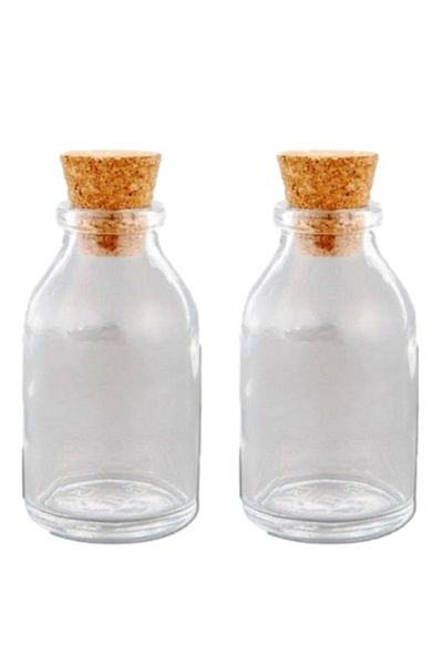 Juniberry 2Pcs Clear Glass Bottle Flask Cork Stopper Bottle Decorative Mini Vase 2X50Ml