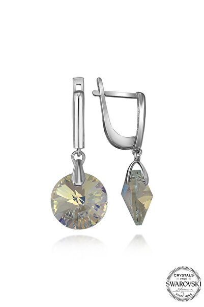 Swarovski Crystal Kadın Yuvarlak Gümüş Küpe