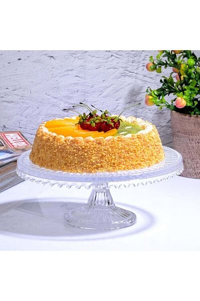 Jenisa 21 cm Footed Drop Handmade - Glass Round Cake and Cake Serving