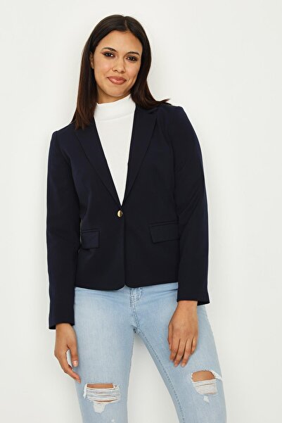 Select Moda Blazer de damă bleumarin cu închidere cu un singur nasture