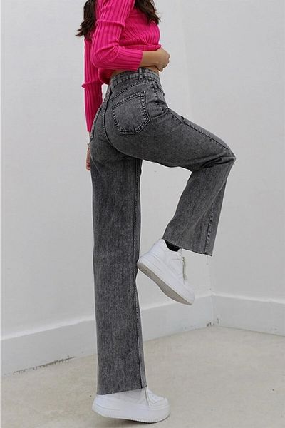DRC trend Mundo Lycra Women's Smoked Super High Waist Wide Leg Denim Jeans Palazzo
