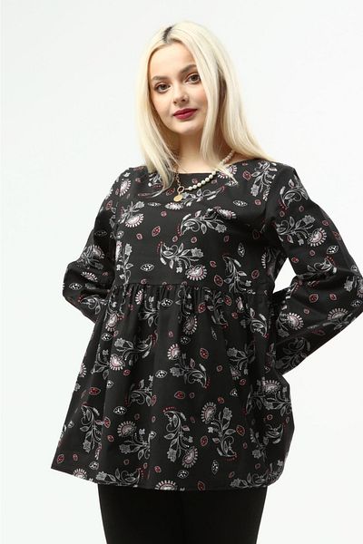 LadyMina Pijama Ladymina Flower Patterned Shirt Black