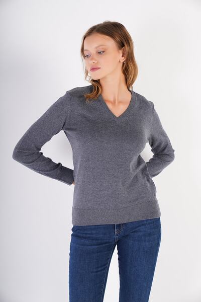 Trist Star Ink 100% bumbac organic cu decolteu în V tricotaje pulover bluză Trıst-6102