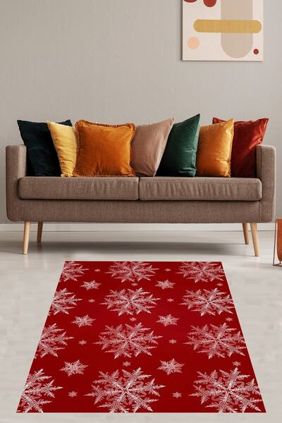 on the clouds Kar Tanesi Desenli Yılbaşı Christmas Yıkanabilir Kaymaz Taban L...