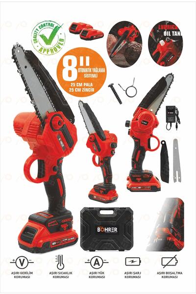 BÖHRER Dxr869 Akülü Red 88vf Kömürsüz Motor 8'' Kama 25 Cm Zincir Odun Kesme-...