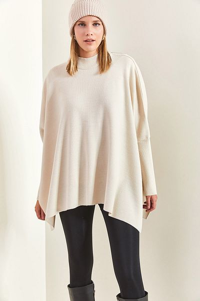 Bianco Lucci Damen-Poncho in Übergröße – Basic mit elastischen Ärmeln