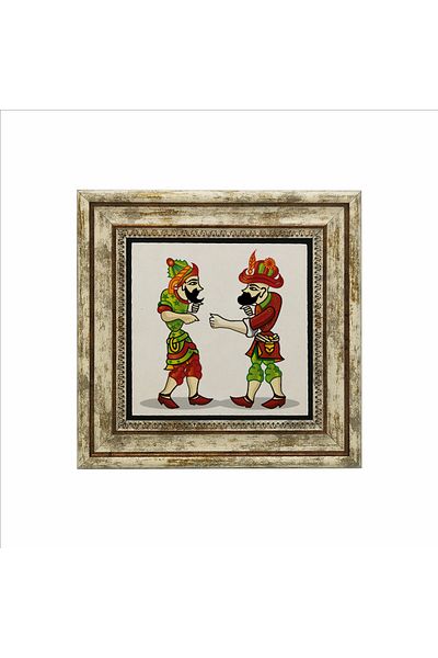 Sadrazam Pictură din piatră naturală imprimată Hacivat și Karagöz (25cmx25cm)(krt-114)
