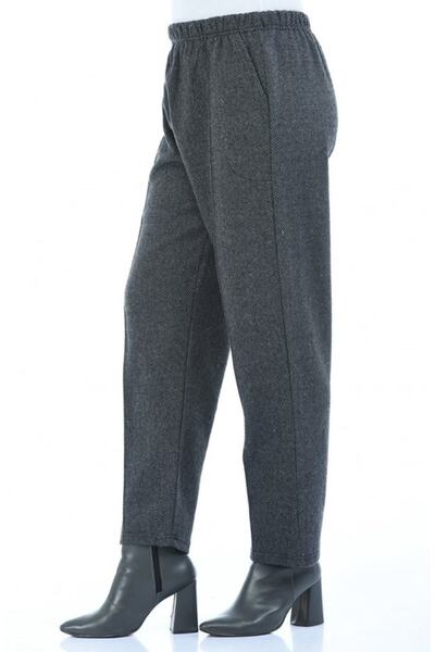Modakenti Large Size Pocketed Winter Elastic Stitched Trousers - Smoked Herri...