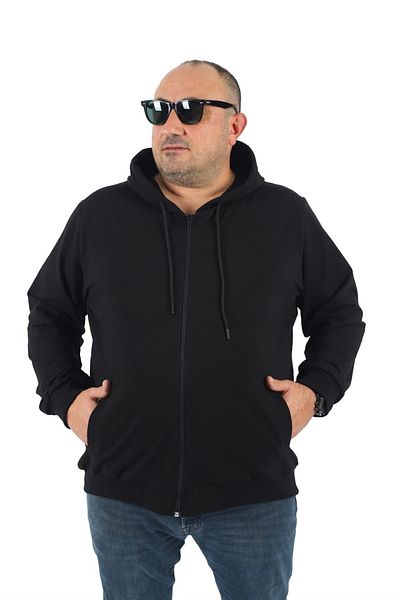 MocGrande Μεγάλο μέγεθος Basic Seasonal Sweat με φερμουάρ με κουκούλα 22751 Μαύρο