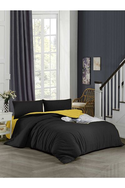 ELY PARKER Easy Ironing-160x200-διπλό σετ κρεβατιού (κίτρινο ελαστικό σεντόνι + παπλωματοθήκη + μαξιλαροθήκη)