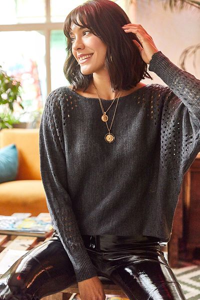 Olalook Dámská antracitová pletená mikina oversize Bat Oversize