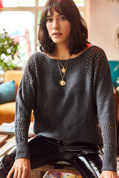 Olalook Dámská antracitová pletená mikina oversize Bat Oversize