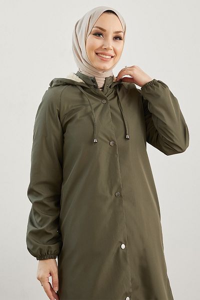 InStyle معطف إدنا الصوفي بغطاء رأس - كاكي