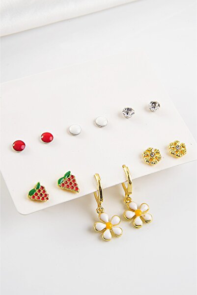 EUROMODA مجموعة أقراط بتصميم فراولة وندف الثلج من ديزي مكونة من 12 قطعة مع أق...