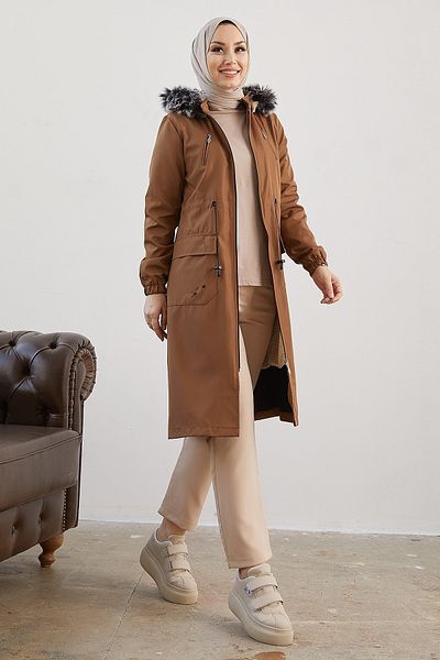 InStyle Παλτό Amaya Pocket Flare Fleece - Μαύρισμα