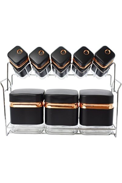 Paçi 8'li Standlı Baharatlık Siyah P/cam-401034