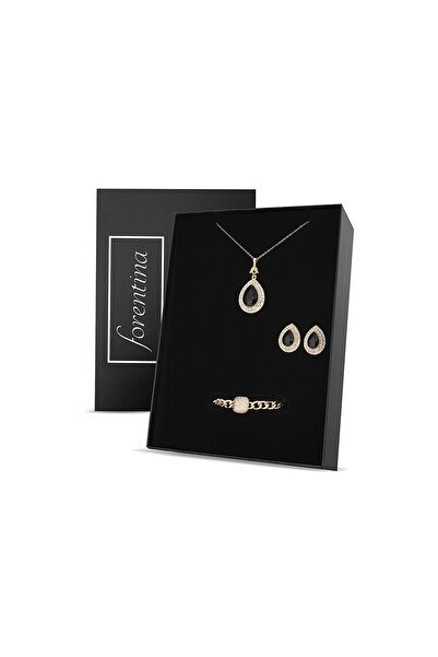 Forentina Black Jewelled Necklace Earrings Bracelet Jewelry Set Ps2715