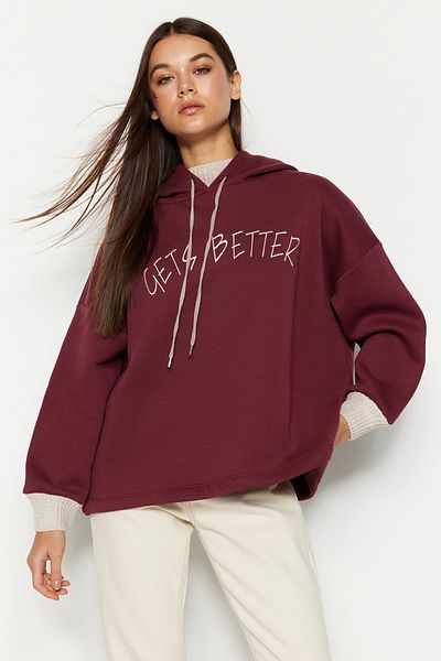 Trendyol Collection Pflaumenfarbenes, locker sitzendes Strick-Sweatshirt